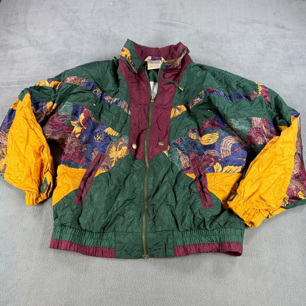 Vintage Westside Connection Windbreaker Jacket Green Gold Colorblock Heraldic M